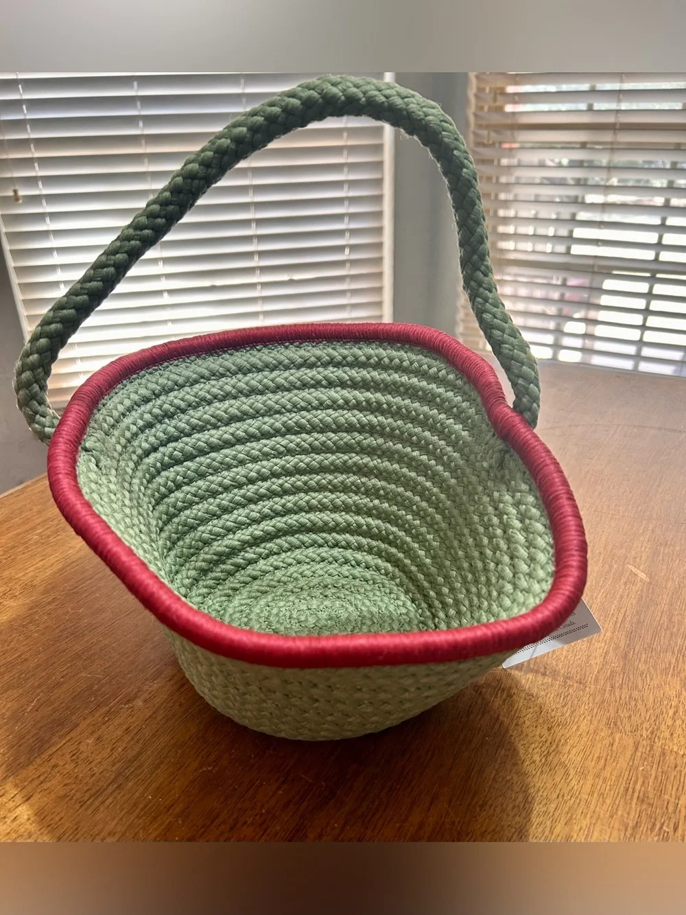 Colonial Mills Green and Burgundy Braided Basket - Made in the USA